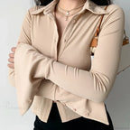 Polo Lapel Flared Sleeve Blouse image 5