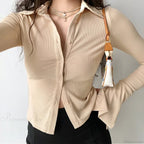 Polo Lapel Flared Sleeve Blouse image 6