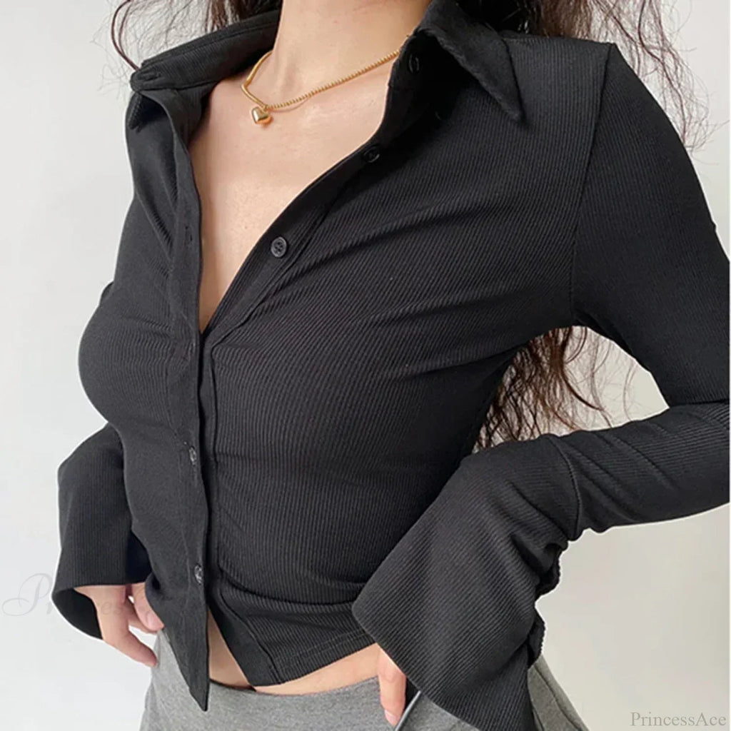 Polo Lapel Flared Sleeve Blouse image 7