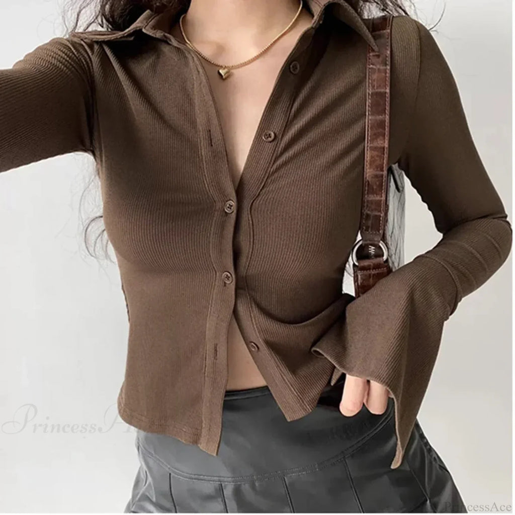 Polo Lapel Flared Sleeve Blouse image 10