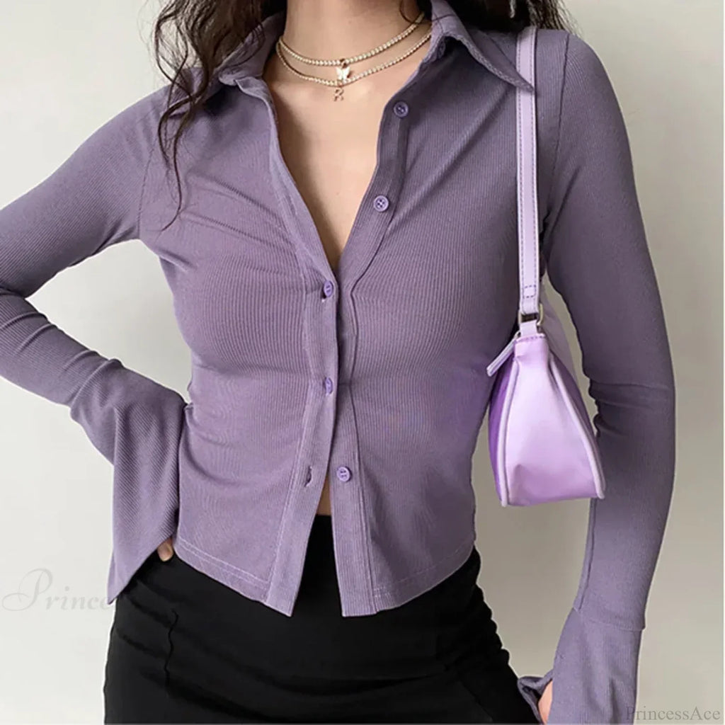 Polo Lapel Flared Sleeve Blouse image 1