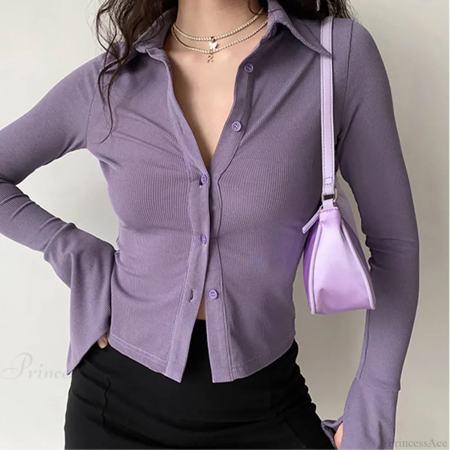 Polo Lapel Flared Sleeve Blouse image 1