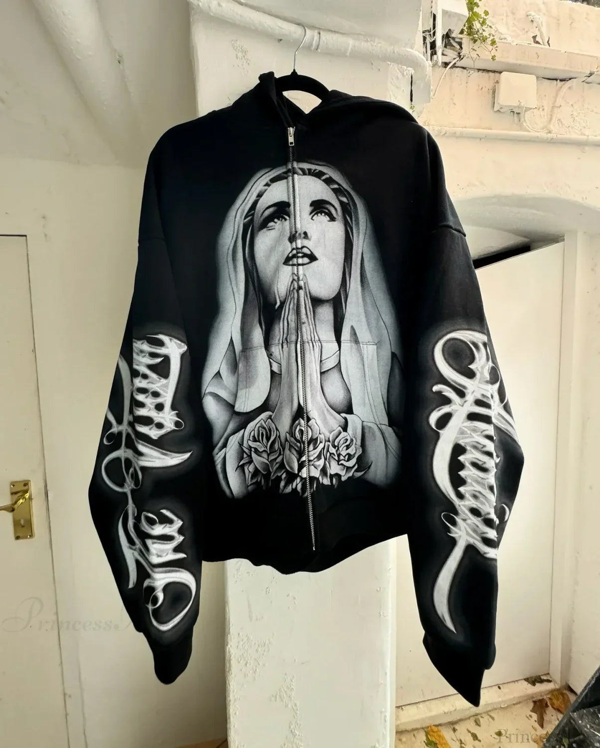 Prayer Portrait Black Zipper Hoodie image 2