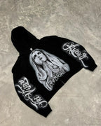 Prayer Portrait Black Zipper Hoodie image 1