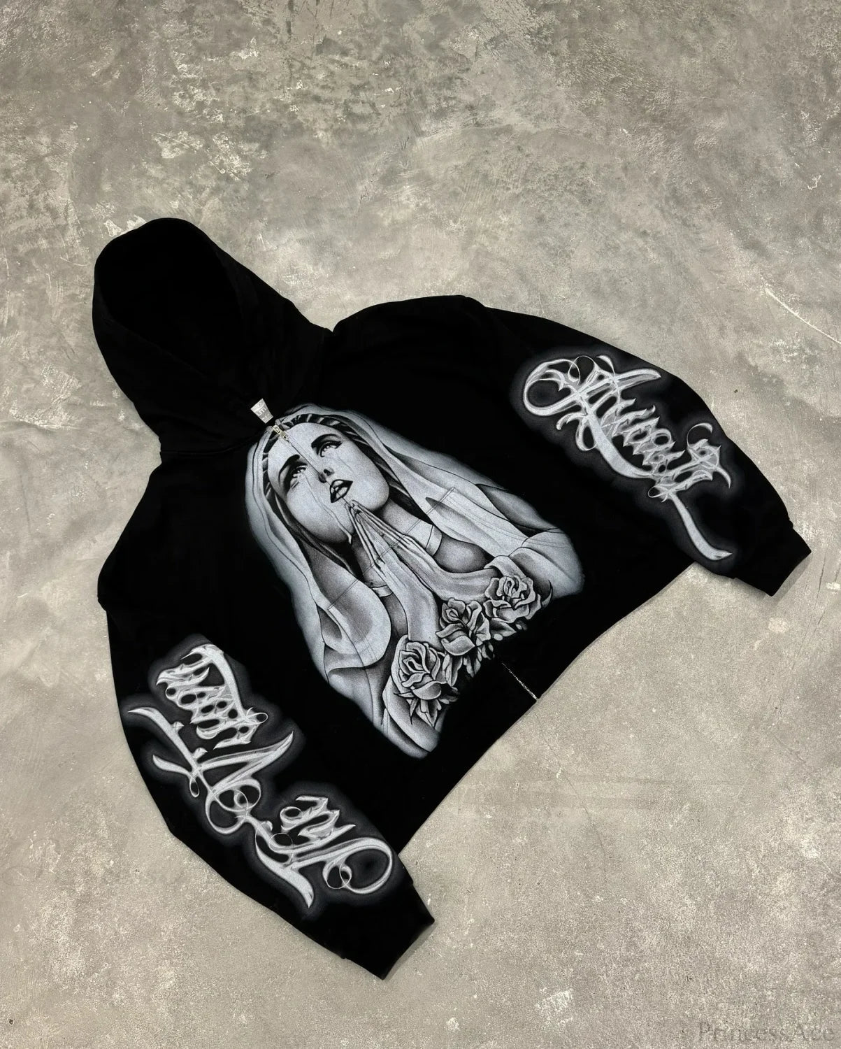 Prayer Portrait Black Zipper Hoodie image 1