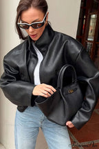 Premium Black PU Leather Jacket Coat image 1