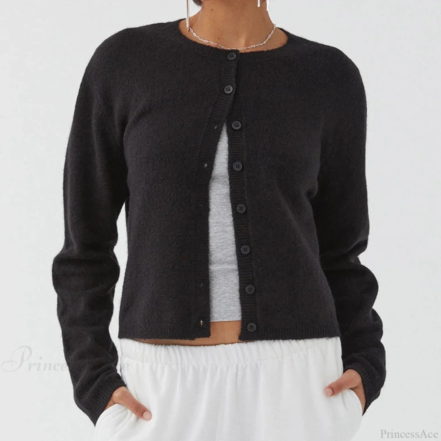 Preppy Crew Neck Button Up Front Cardigan image 2