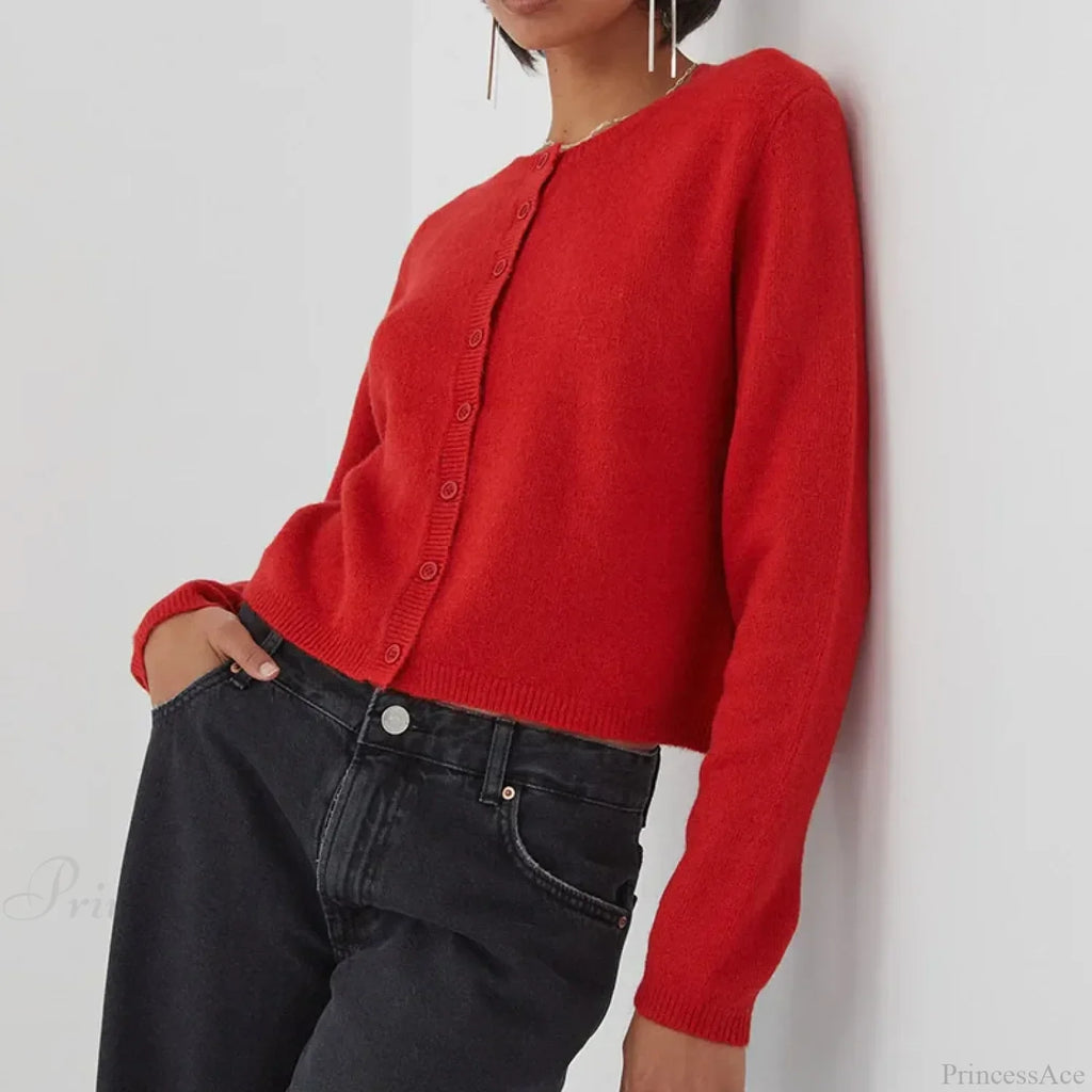 Preppy Crew Neck Button Up Front Cardigan image 6