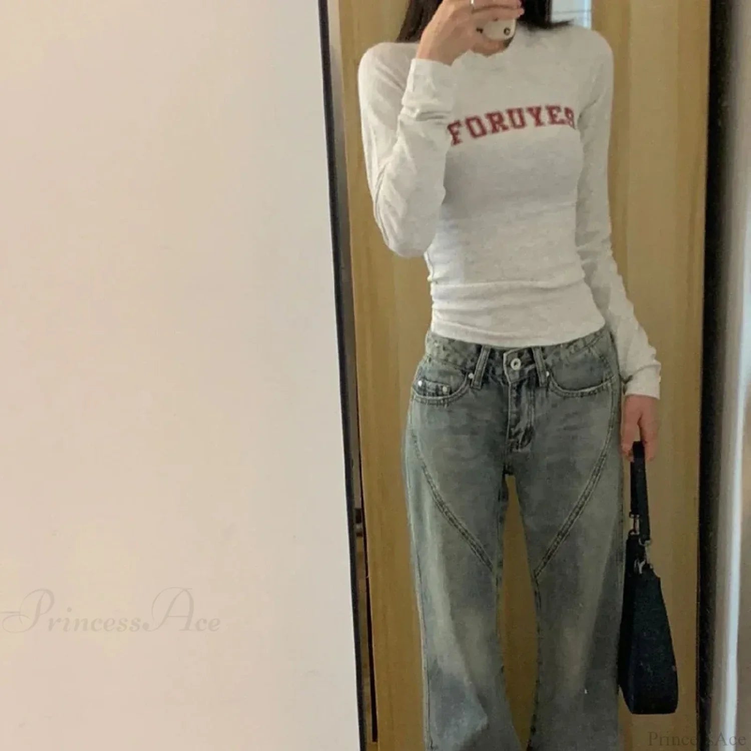 Preppy Y2K Letter Print Ribbed Long Sleeve Knit Top image 3