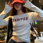 Preppy Y2K Letter Print Ribbed Long Sleeve Knit Top image 2