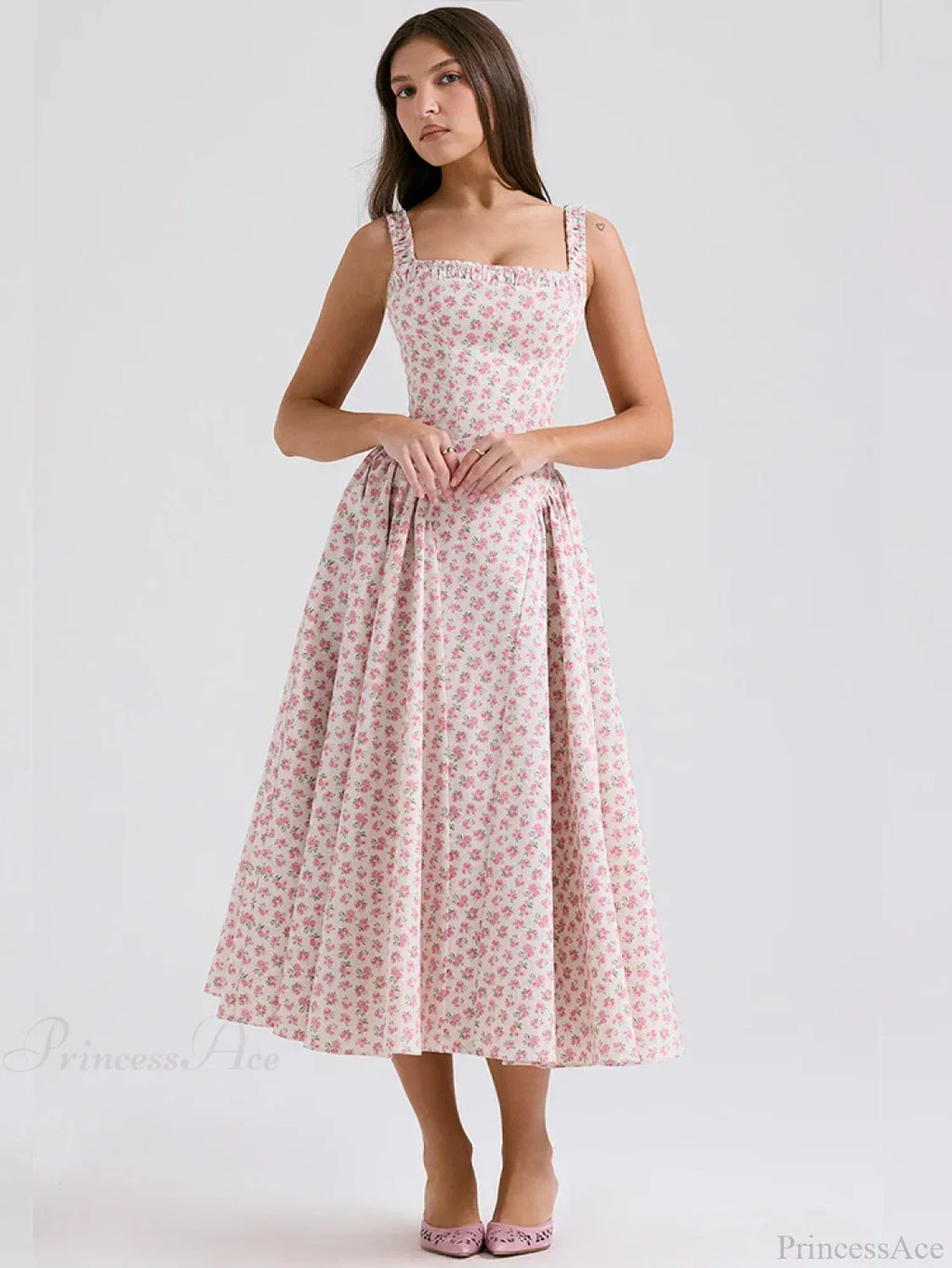 Print A-line Elegant Midi Vacation Dress image 1