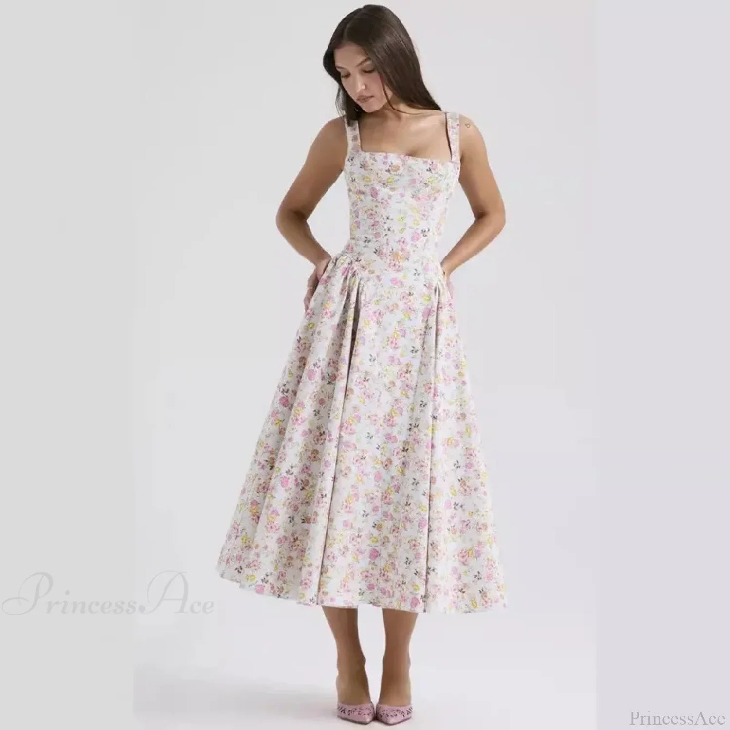 Print A-line Elegant Midi Vacation Dress image 6
