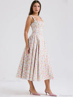 Print A-line Elegant Midi Vacation Dress image 4