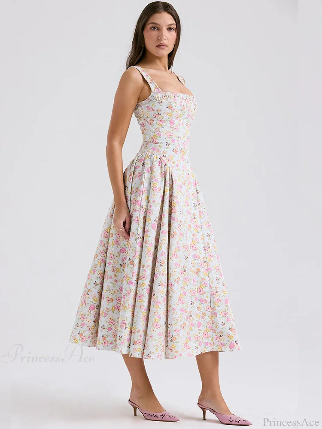 Print A-line Elegant Midi Vacation Dress image 4