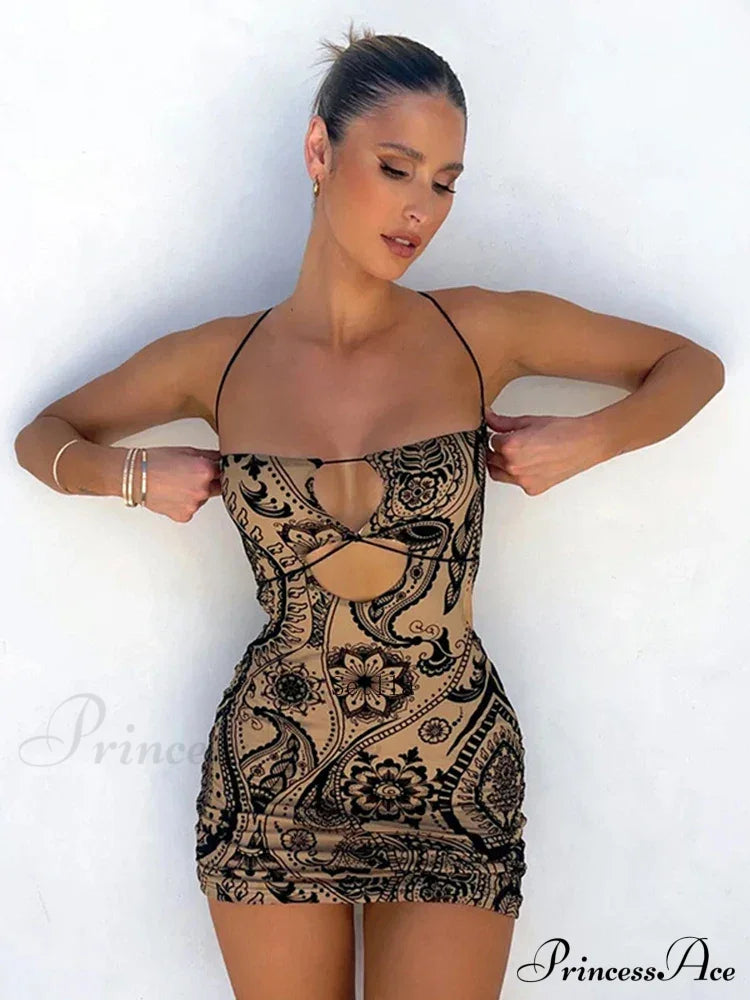Print Backless Black Mini Dress image 3