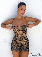 Print Backless Black Mini Dress image 3