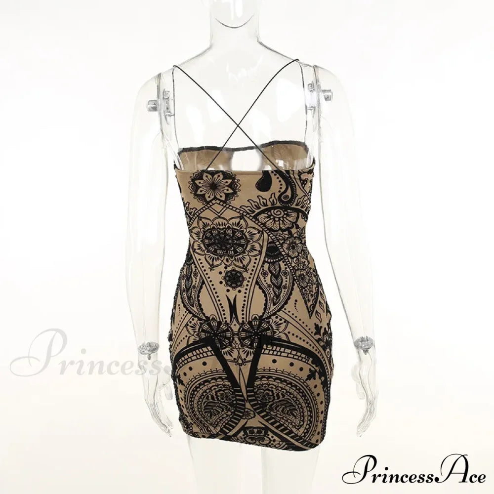 Print Backless Black Mini Dress image 5
