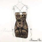 Print Backless Black Mini Dress image 5