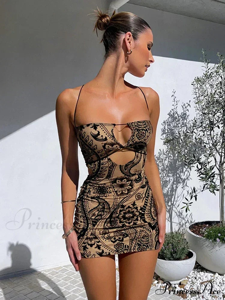 Print Backless Black Mini Dress image 1