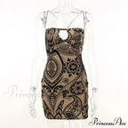 Print Backless Black Mini Dress image 4