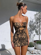 Print Backless Black Mini Dress image 7