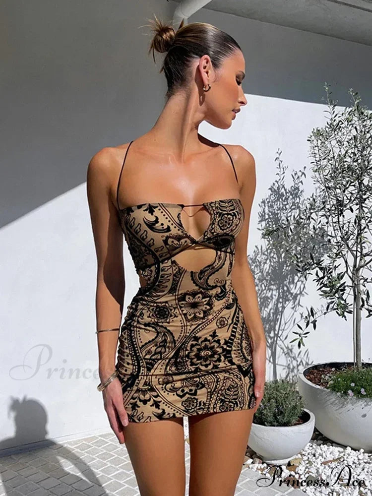 Print Backless Black Mini Dress image 7