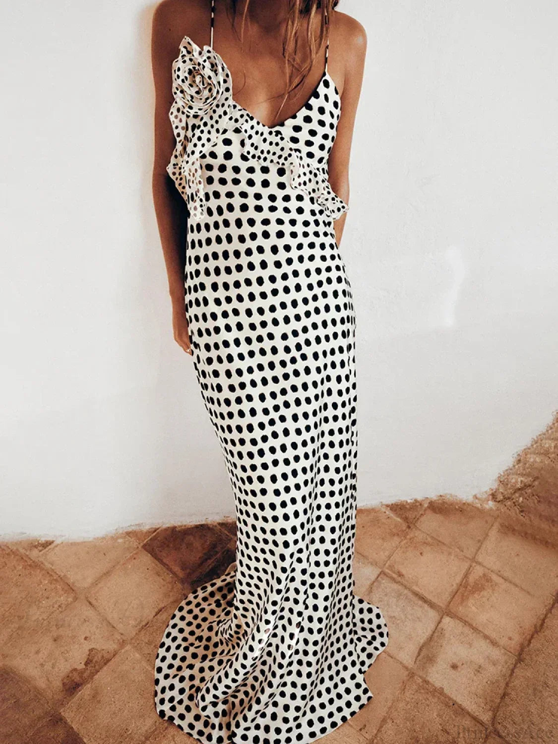 Print Dots Flower Vacation Dress image 1