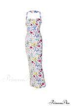 Print Halter Backless Dress in Multicolor image 8