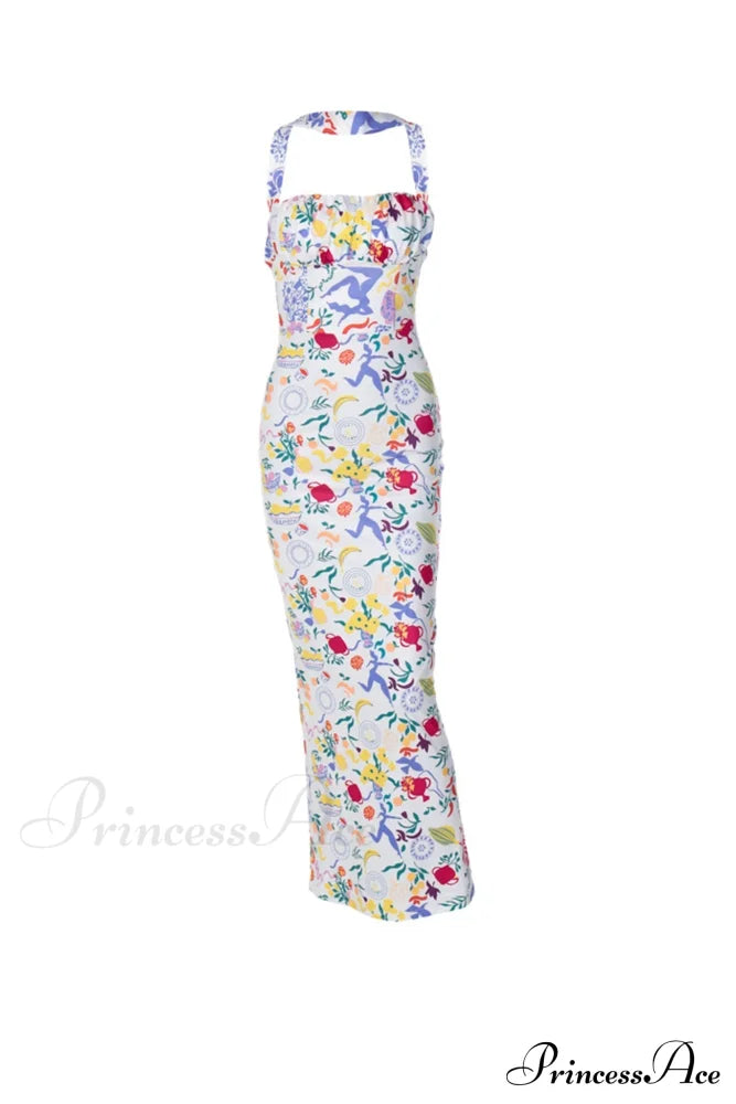 Print Halter Backless Dress in Multicolor image 8