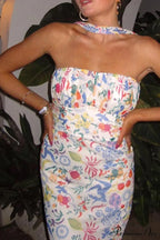 Print Halter Backless Dress in Multicolor image 3