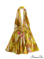 Print Halter Open Back Graceful Sleeveless V Neck Mini Dress image 14