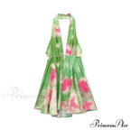 Print Halter Open Back Graceful Sleeveless V Neck Mini Dress image 7