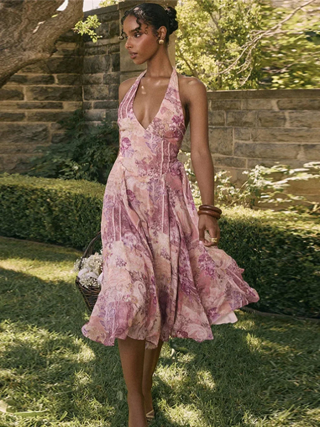 Print Pleated A-line Vacation Dress image 1