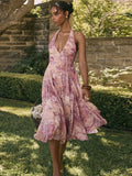 Print Pleated A-line Vacation Dress image 1