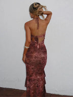 Print Ruffles Slim Bodycon Vacation Dress image 3