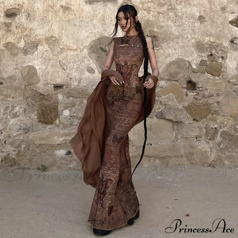 Print Sleeveless Bodycon Maxi Dress image 1