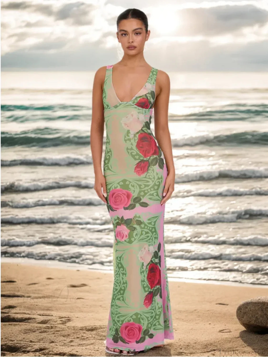 Print Slim Elegant Maxi Vacation Dress image 3