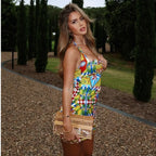 Print Slim Halter Mini Vacation Dress image 3