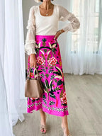 Printed A-Line Skirt Plants Flowers Zipper Spring Summer Fashion Skirt image 2