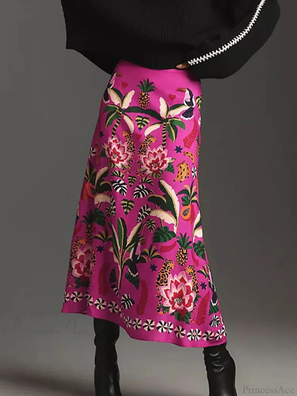 Printed A-Line Skirt Plants Flowers Zipper Spring Summer Fashion Skirt image 3