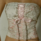 Printed Corset Pink Charming Ribbon Tie-Up Tube Top image 1