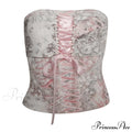 Printed Corset Pink Charming Ribbon Tie-Up Tube Top image 3