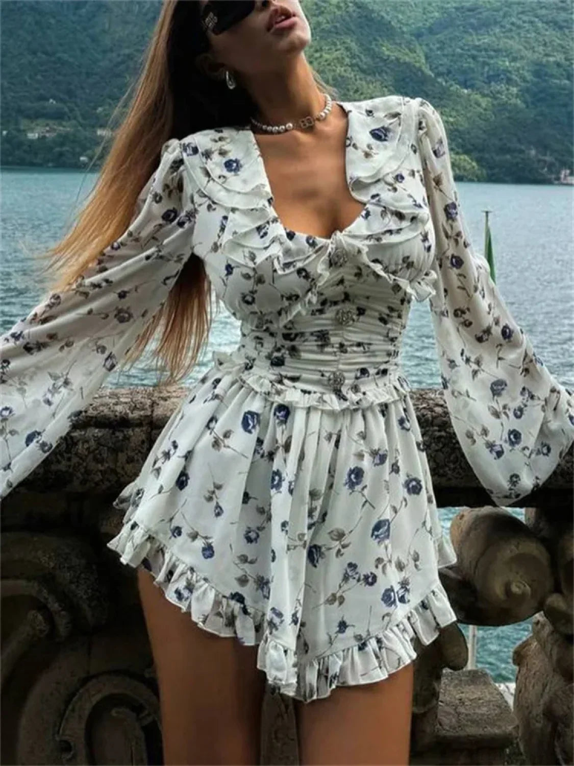 Printed Drawstring Bandage Mini Dress image 2