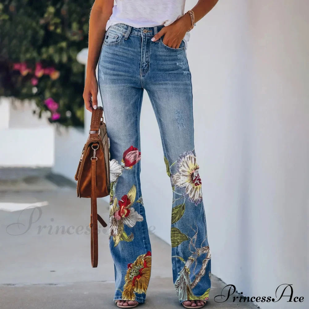 Printed Flared Stretch Bottoms Jeans image 2