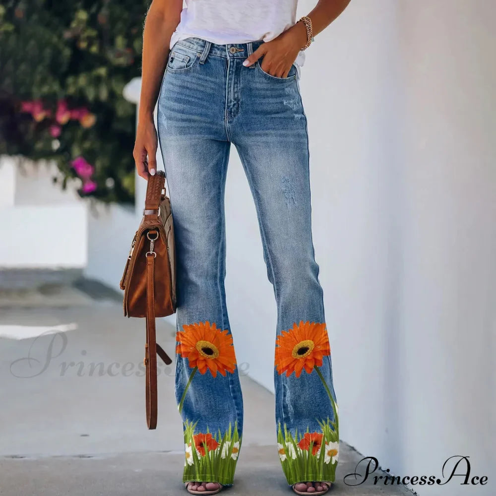 Printed Flared Stretch Bottoms Jeans image 1