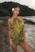 Printed Halter Cami Backless Mini Dress image 3