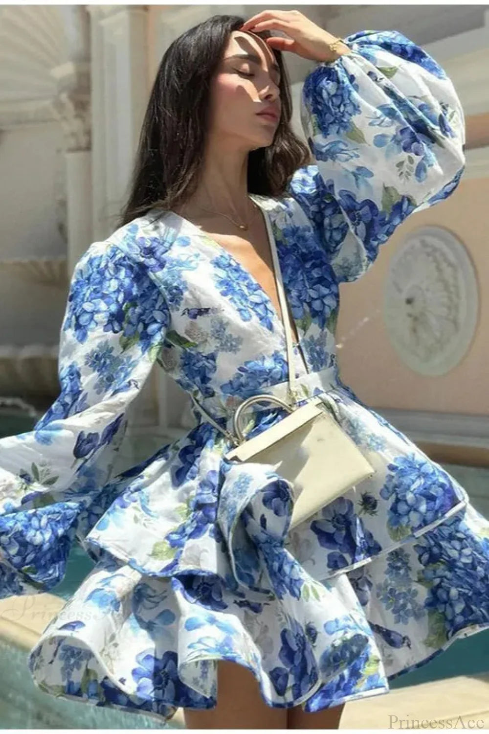 Printed Layered Ruffled Flared Sleeve Floral Dress image 3