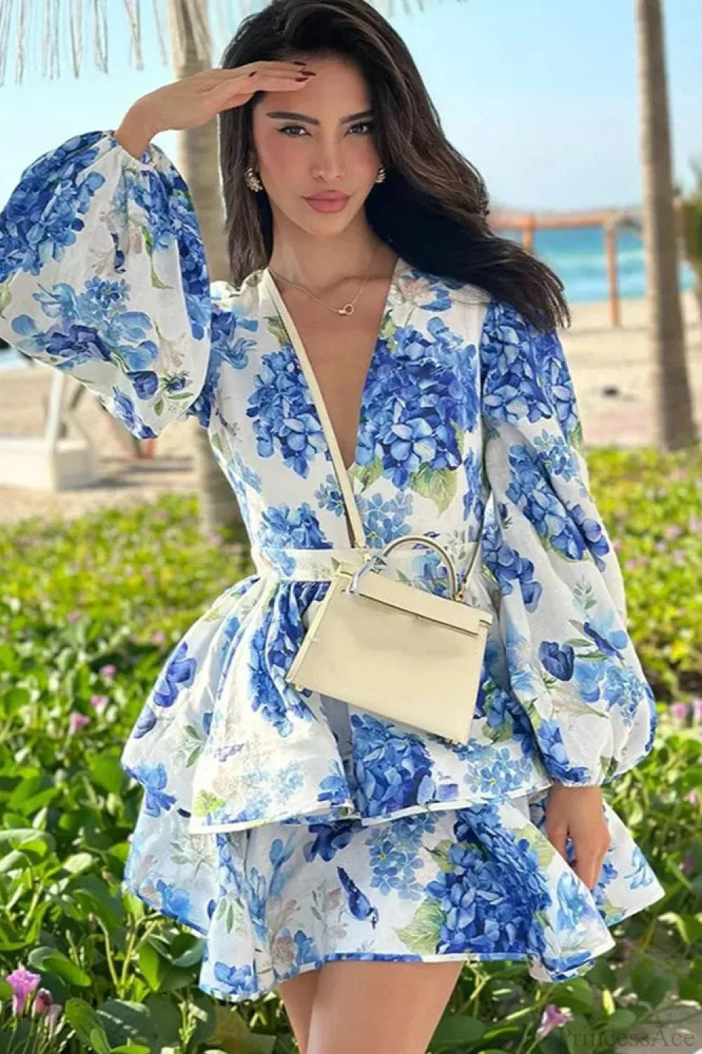 Printed Layered Ruffled Flared Sleeve Floral Dress image 1
