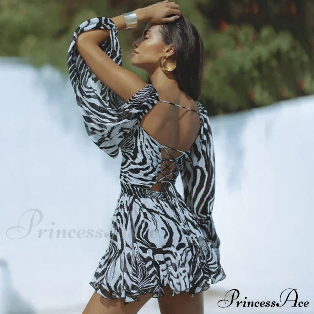 Printed Long Slit Charming Sleeve Mini Dress image 8