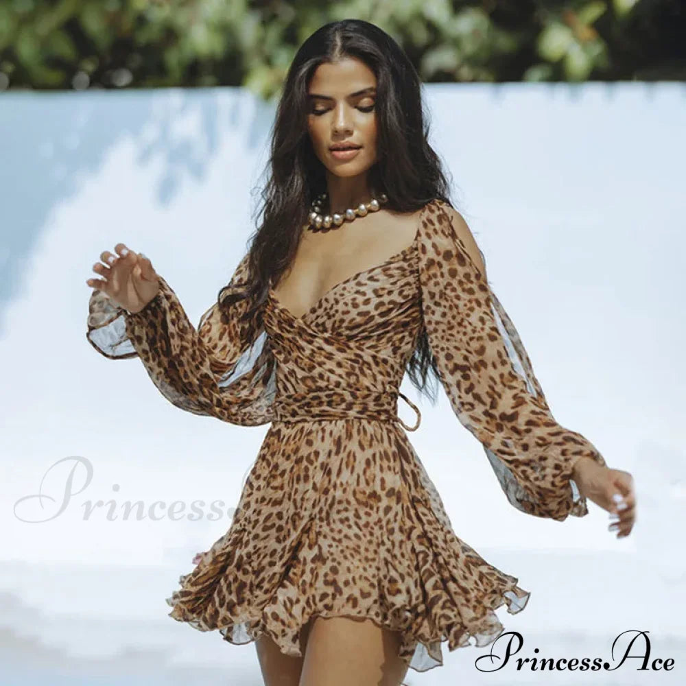 Printed Long Slit Charming Sleeve Mini Dress image 10